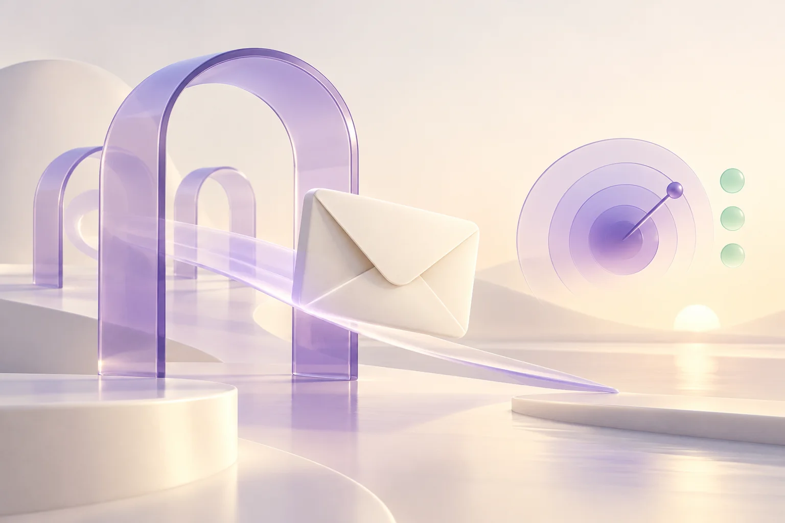 An envelope fades over a horizon beside a sending-frequency dial